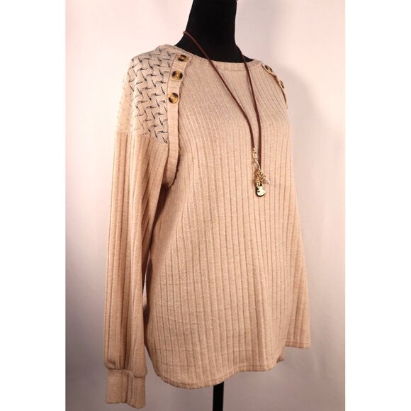 Cure Women's Beige Knit Sweater with Button Detail‎ & Textured Shoulders Size S - Picture 3 of 12